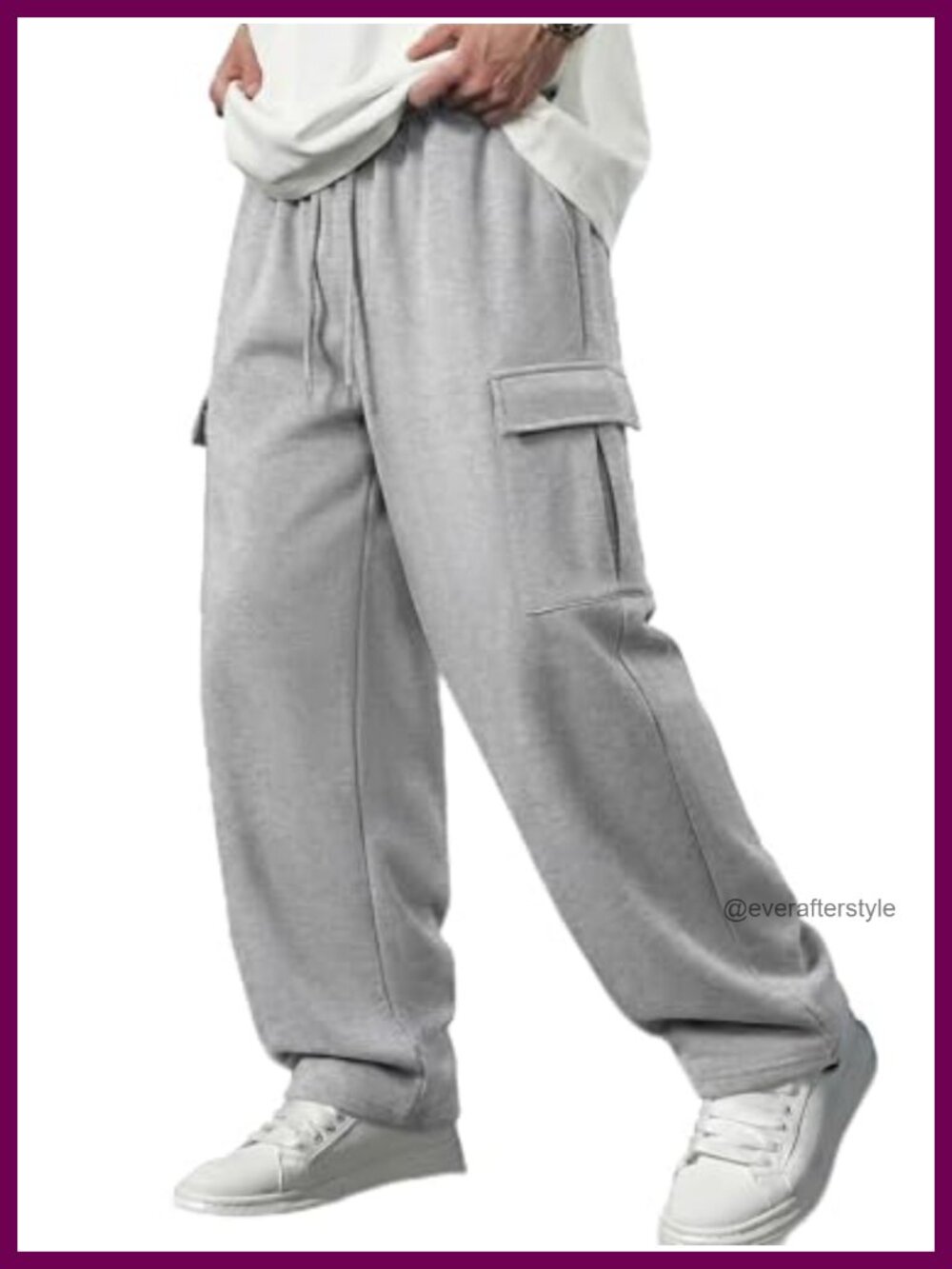 Lightweight Baggy Wide Leg Cargo Sweatpants Drawstring Ankles Multiple Pockets